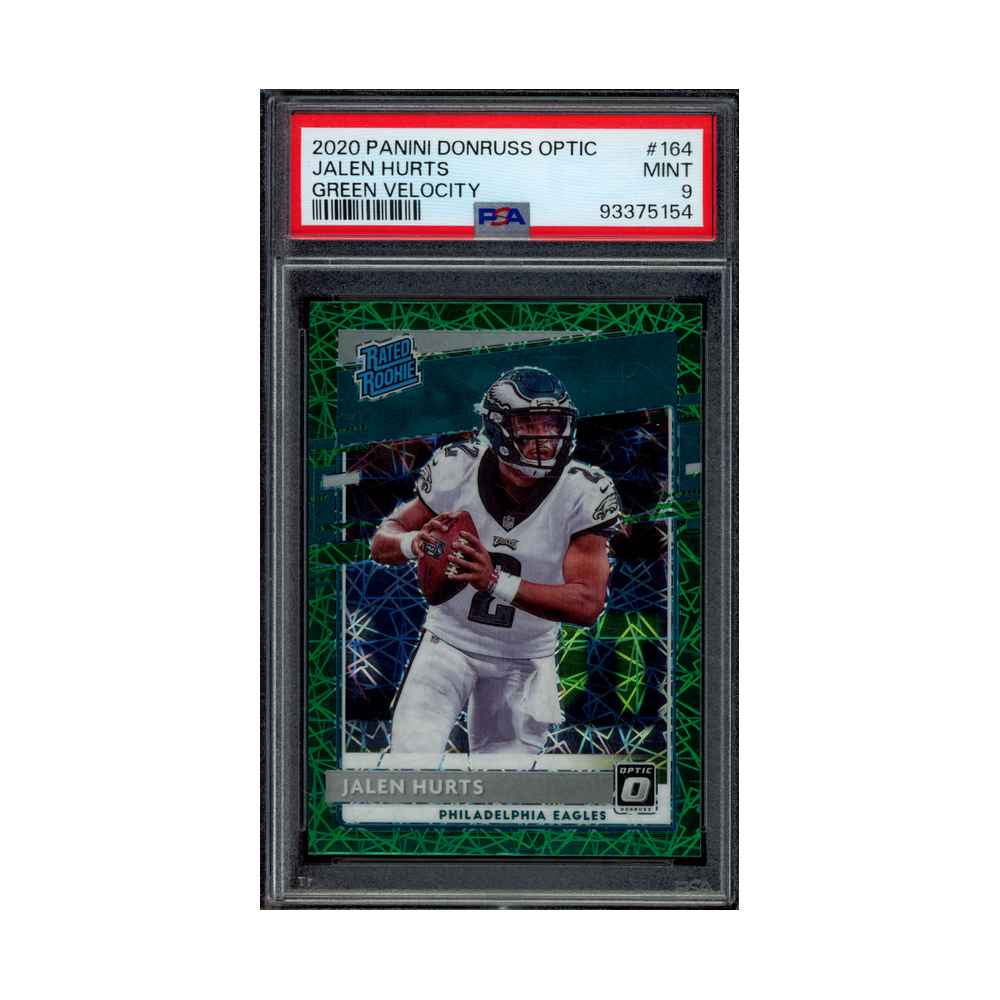 Jalen Hurts 2020 Panini Donruss Optic Football Rated Rookie Green Velocity PSA 9