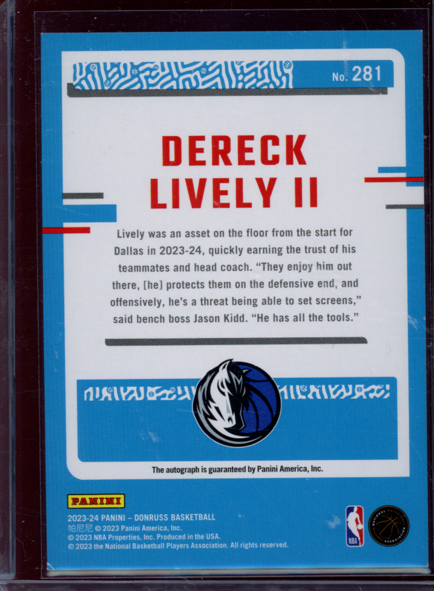 Dereck Lively II 2023-24 Panini Donruss Basketball Rookie Auto Red Choice /99