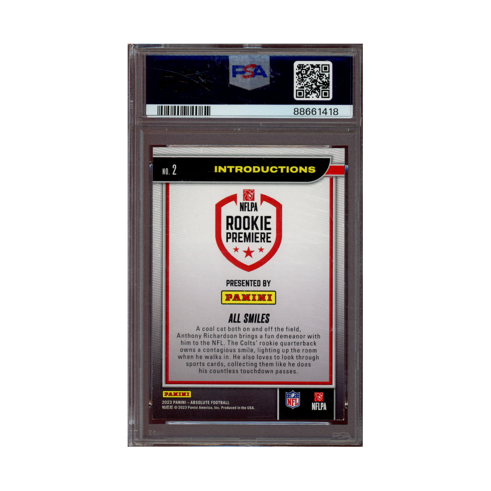 Anthony Richardson 2023 Panini Absolute Football Introductions Gold /10 Rookie PSA 8