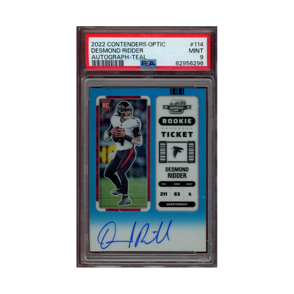 Desmond Ridder 2022 Panini Contenders Optic Rookie Ticket Auto Teal /99 PSA 9