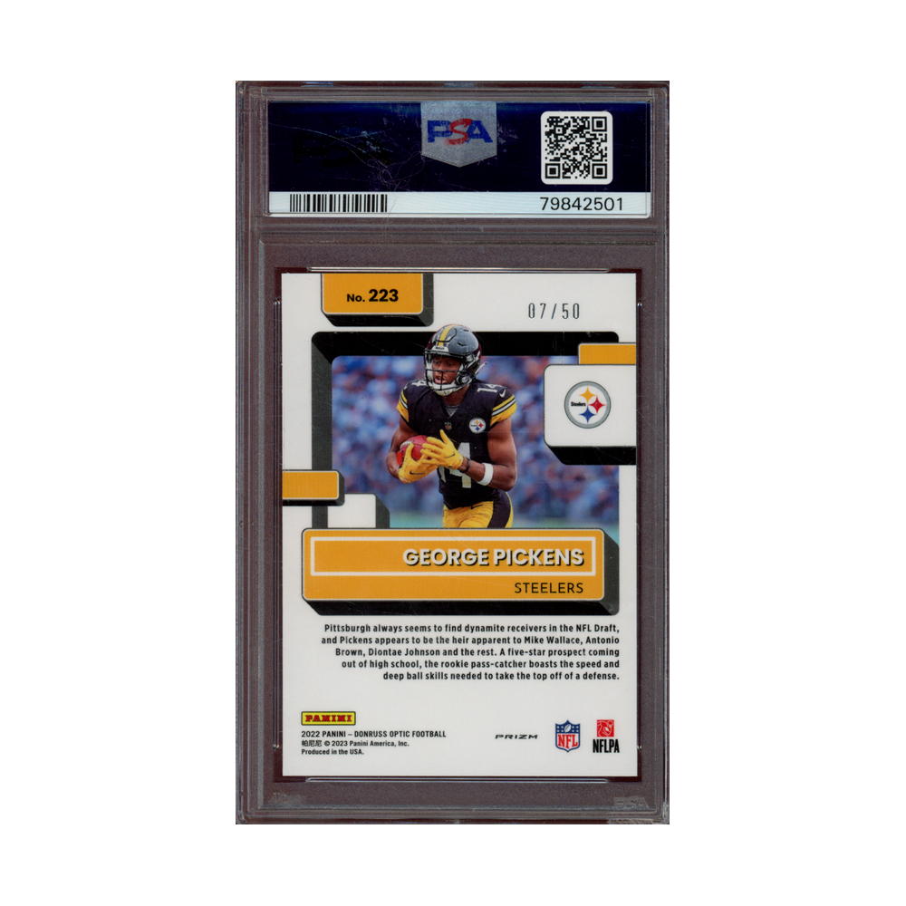 George Pickens 2022 Panini Donruss Optic Football Rated Rookie Purple /50 PSA 9