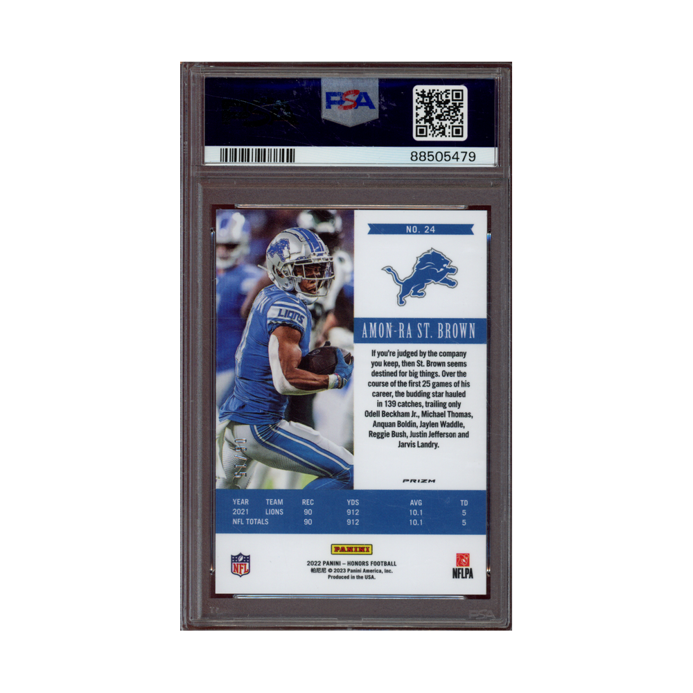 Amon-Ra St. Brown 2022 Panini Honors Blue /15 PSA 10