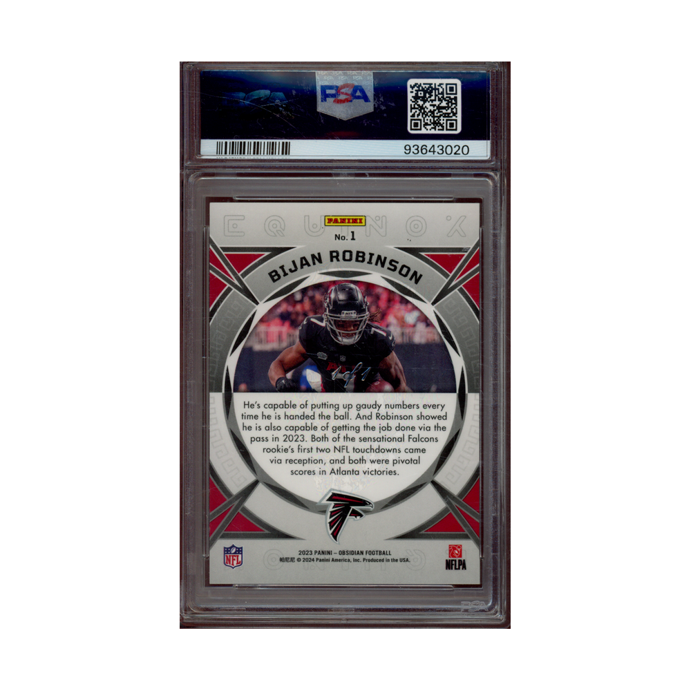 Bijan Robinson 2023 Panini Obsidian Football Equinox Blue Finite Rookie 1/1 PSA 9
