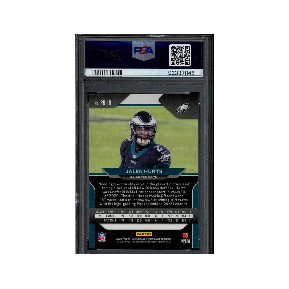 Jalen Hurts 2020 Panini Chronicles Prizm Black Rookie PSA 9