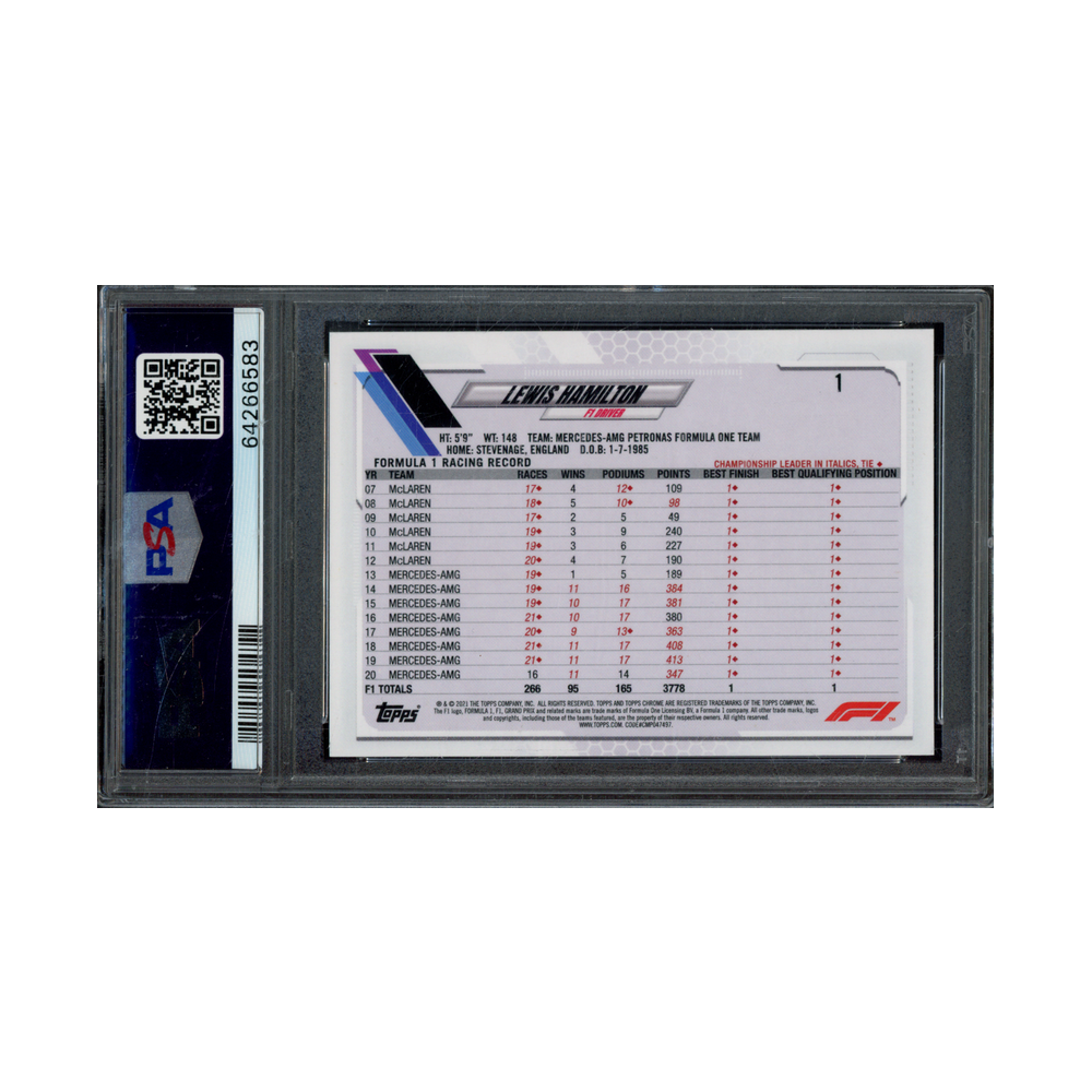 Lewis Hamilton 2021 Topps Chrome F1 PSA 10