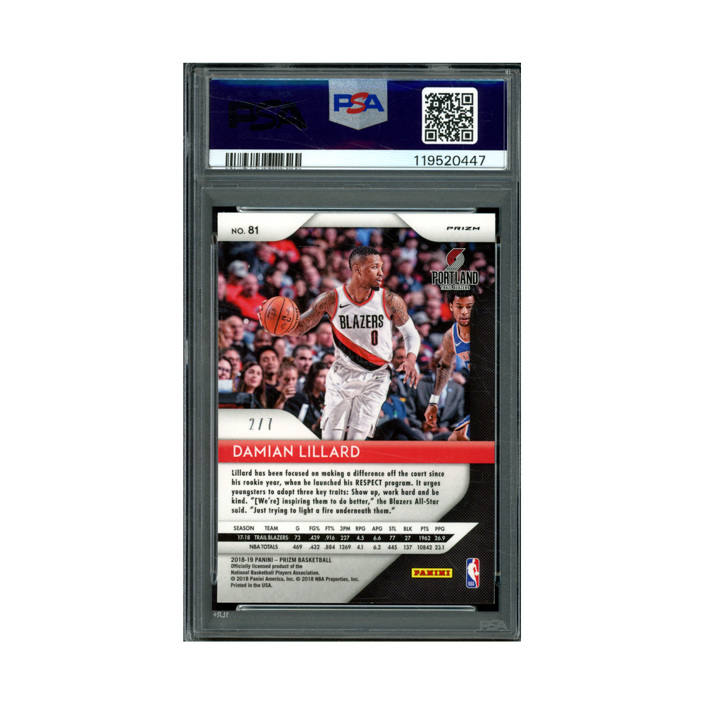 Damian Lillard 2018 Panini Prizm Basketball Blue Shimmer Prizm /7 PSA 10