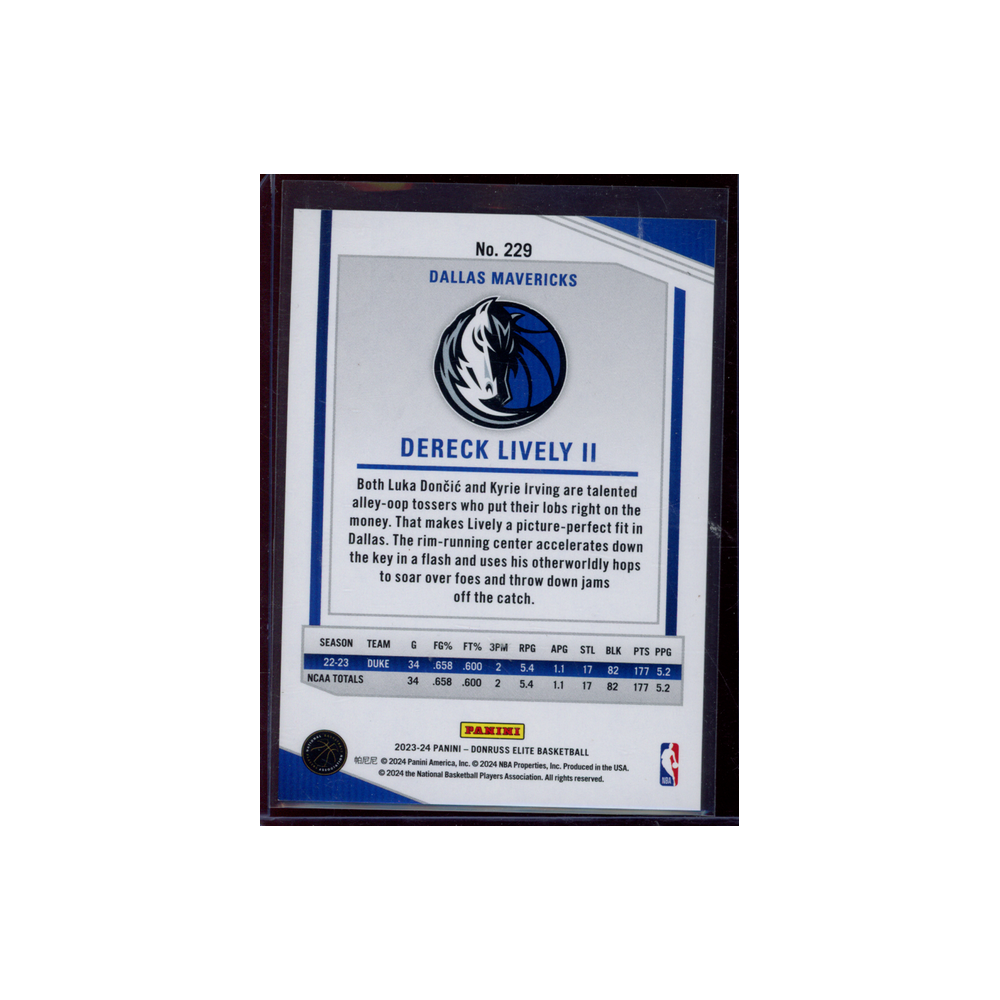 Dereck Lively II 2023-24 Panini Donruss Elite Rookie Green /75