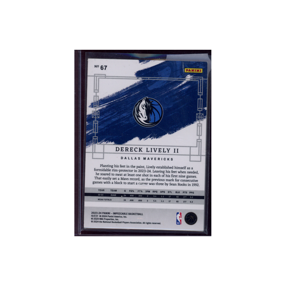 Dereck Lively II 2023-24 Panini Impeccable Basketball Rookie /99