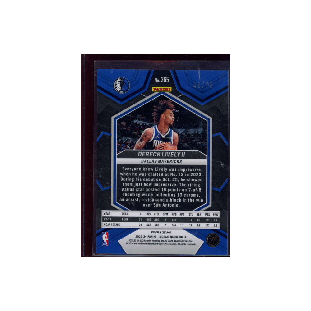 Dereck Lively II 2023-24 Panini Mosaic NBA Debut Red&Yellow Choice Fusion /75