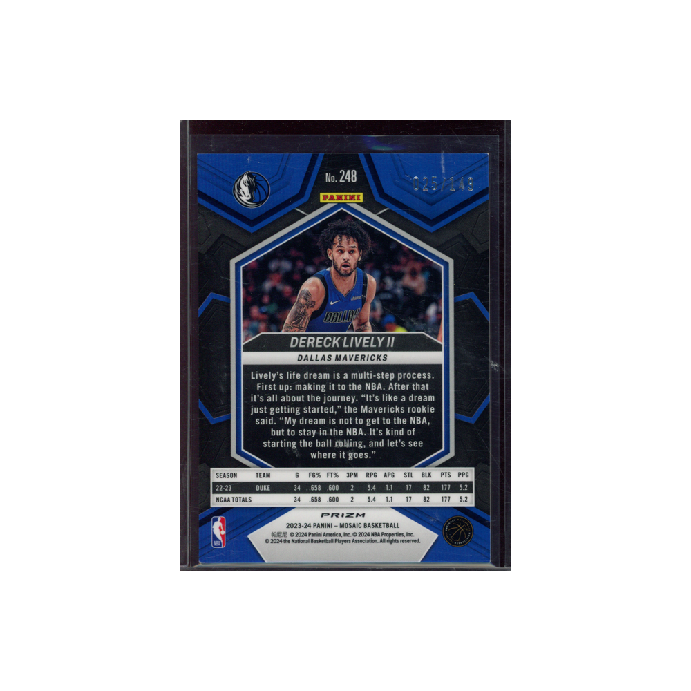 Dereck Lively II 2023-24 Panini Mosaic Basketball Rookie /149