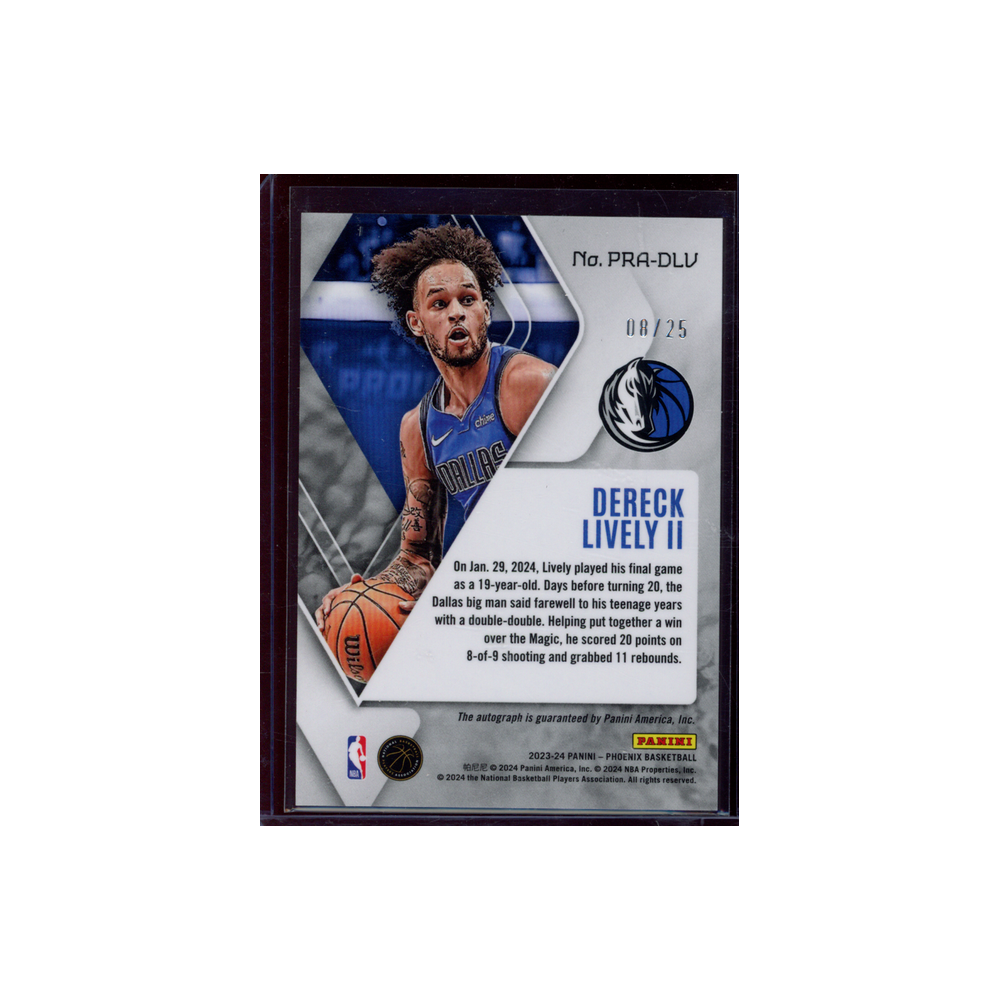 Dereck Lively II 2023-24 Panini Phoenix Basketball Rookie Auto /25