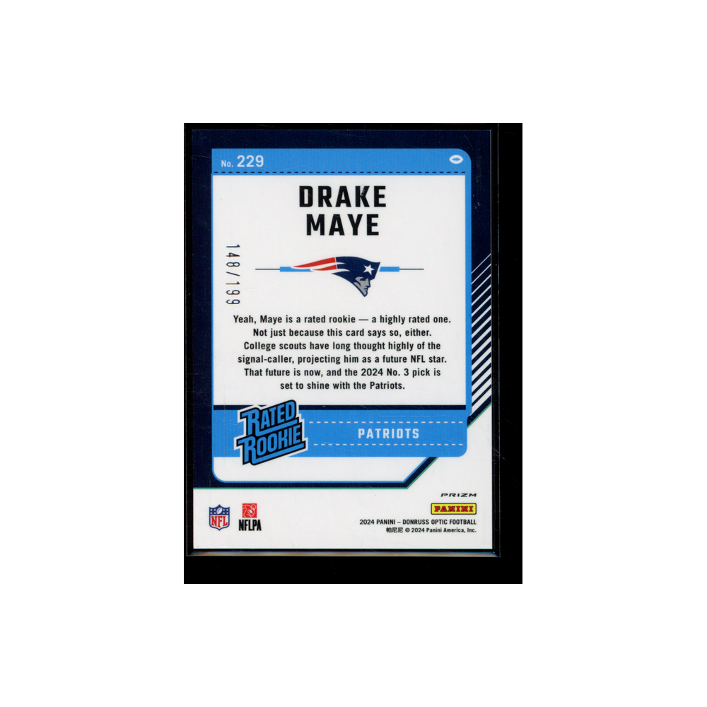 Drake Maye 2024 Panini Donruss Optic Football Rated Rookie Blue /199
