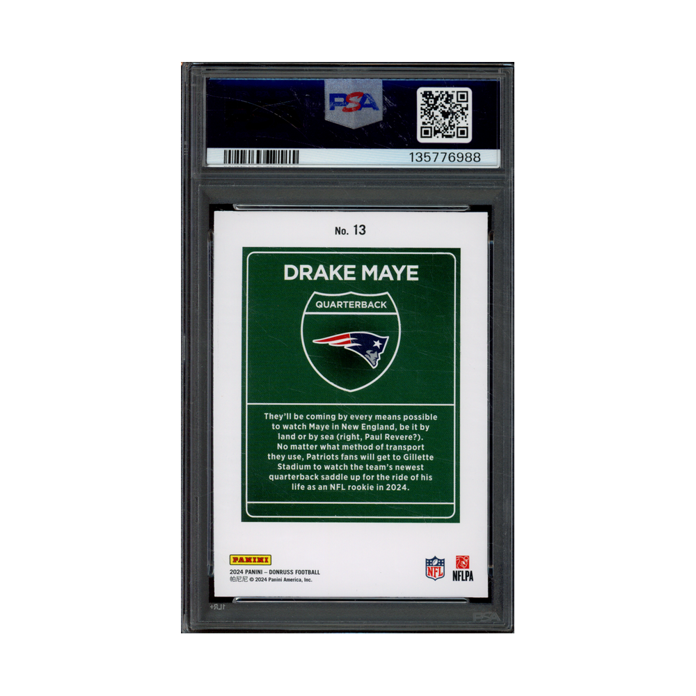 Drake Maye 2024 Panini Donruss Rookie Downtown PSA 8