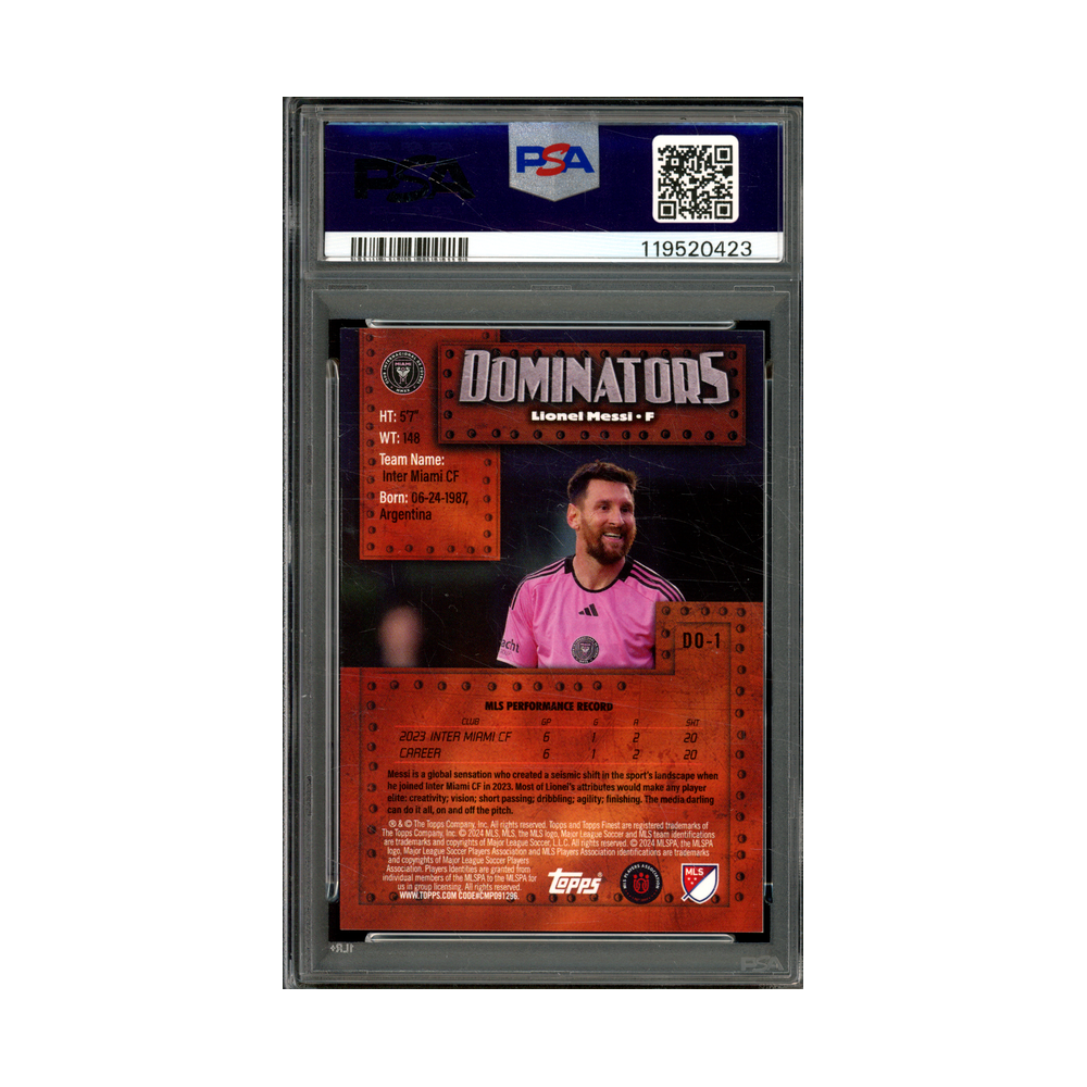 Lionel Messi 2024 Topps Finest MLS Finest Dominators PSA 10