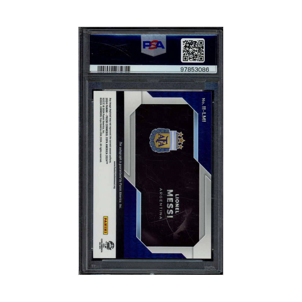 Lionel Messi 2024 Panini Prizm Copa America International Ink Auto PSA 10/10