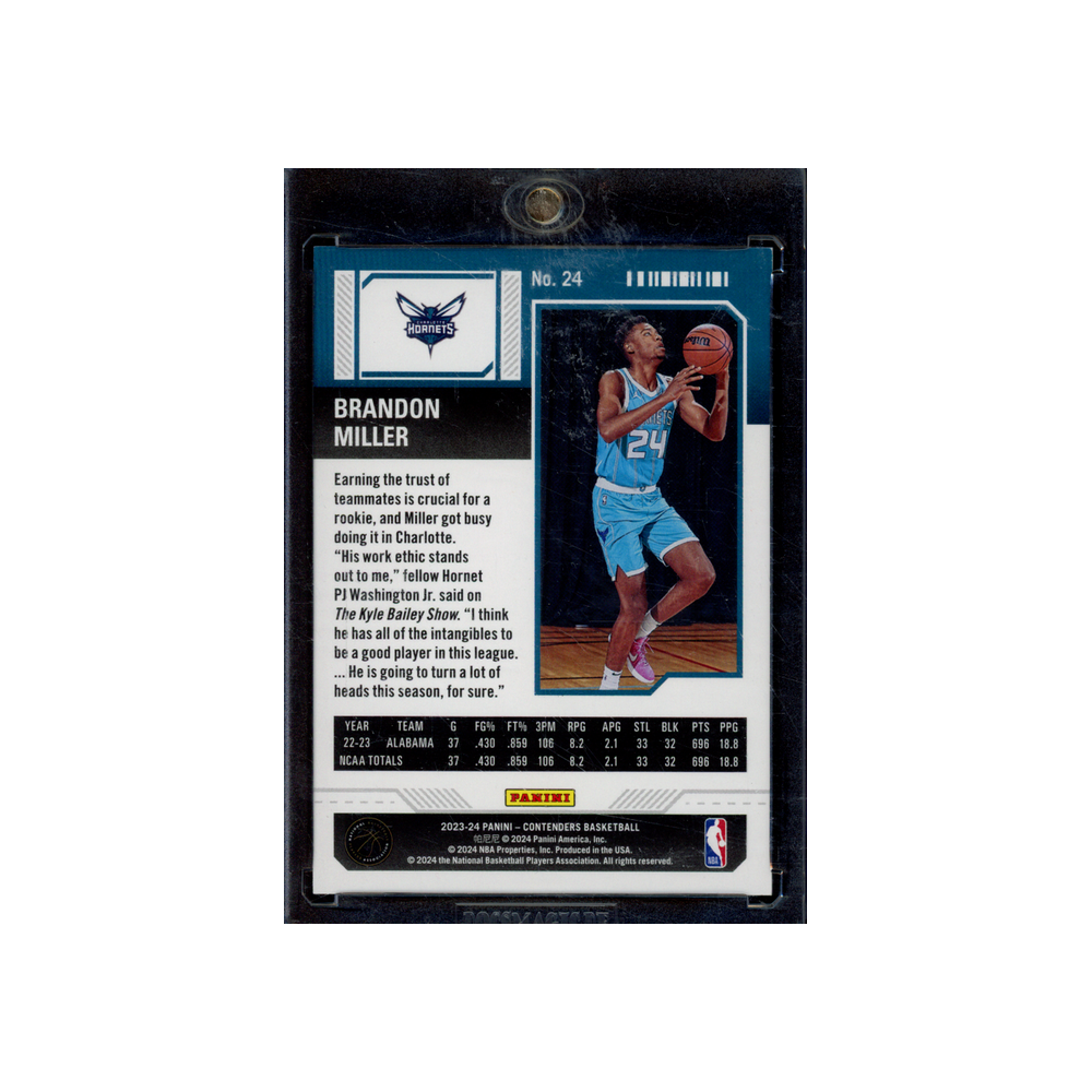 Brandon Miller 2023-24 Panini Contenders Basketball Season Ticket Rookie Cracked Ice /25