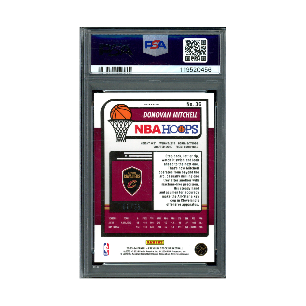 Donovan Mitchell 2023 Panini Hoops Premium Stock Basketball Pink Ice Prizm /35 PSA 10