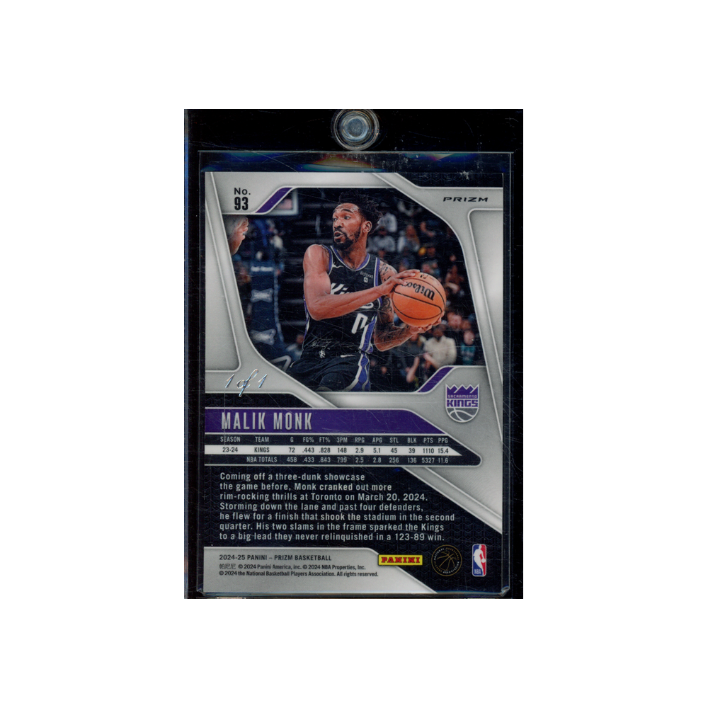 Malik Monk 2024-25 Panini Prizm Basketball Nebula Prizm 1/1