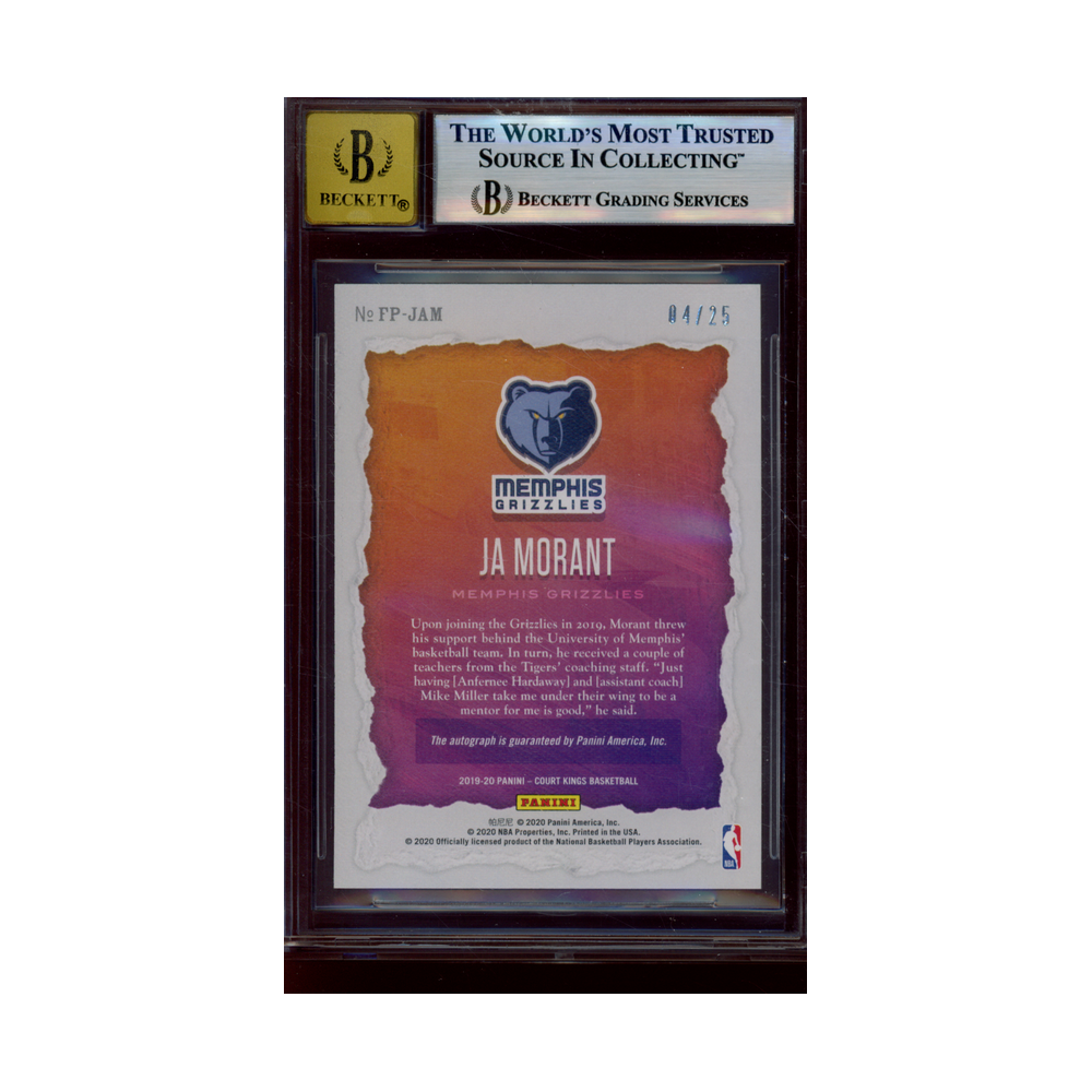 Ja Morant 2019-20 Panini Court Kings Basketball Fresh Paint Rookie Auto Jade /25 BGS 9/10