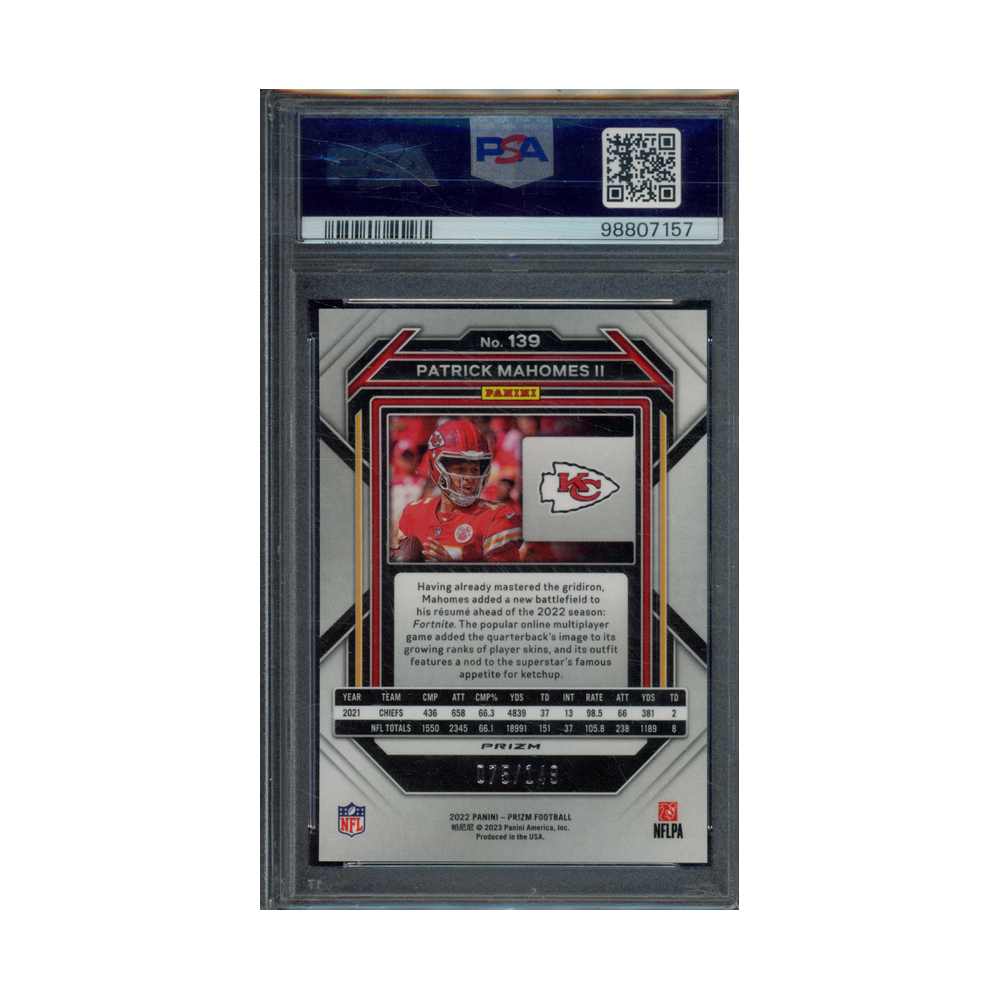 Patrick Mahomes 2022 Panini Prizm Football Red Wave Prizm /149 PSA 10