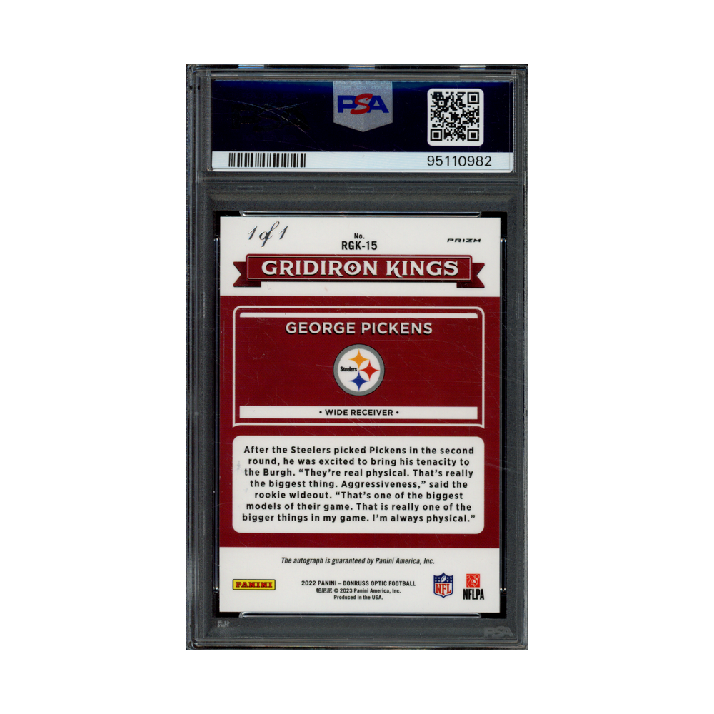 George Pickens 2022 Panini Donruss Optic Football Gridiron Kings Rookie Auto Gold Vinyl 1/1 PSA 10