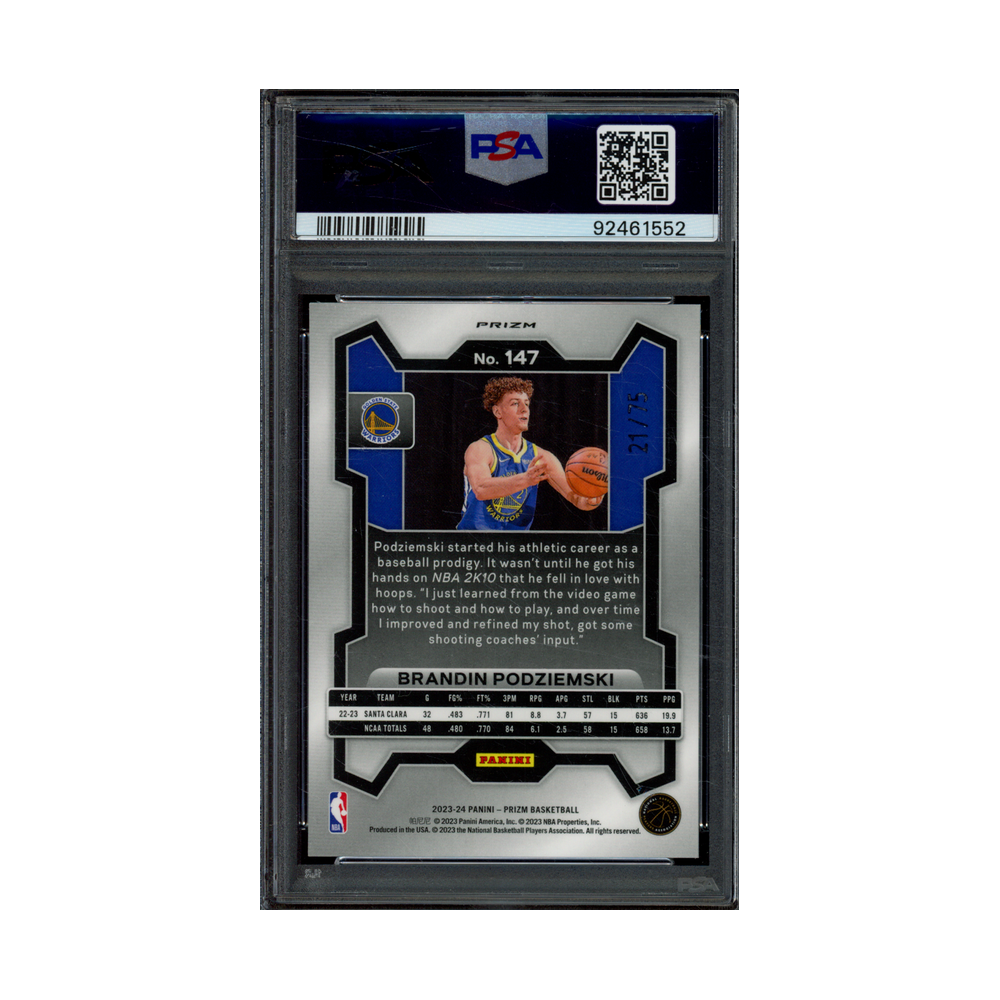 Brandin Podziemski 2023 Panini Prizm Basketball Red Power Prizm Rookie /75 PSA 10