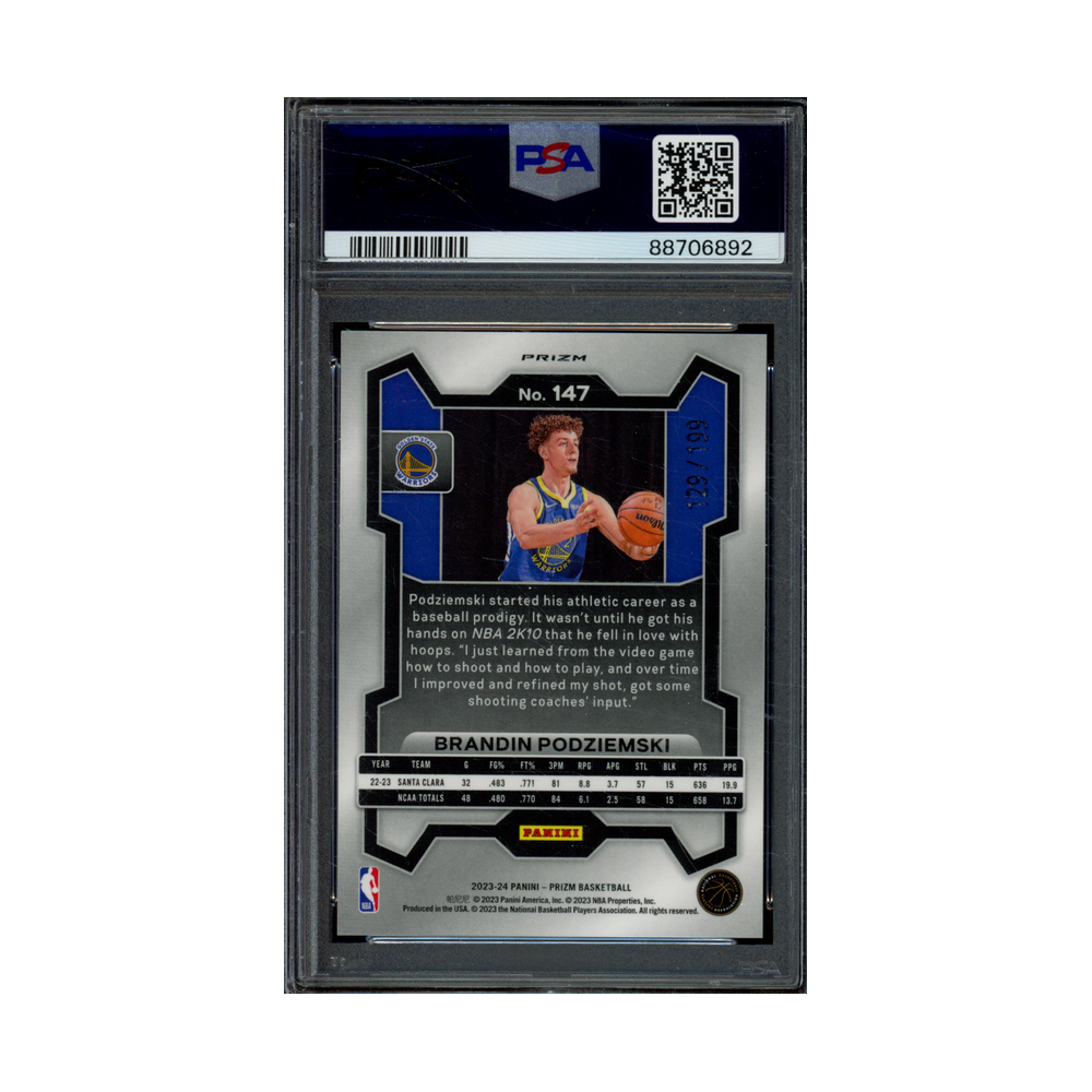 Brandin Podziemski 2023 Panini Prizm Basketball Blue Prizm Rookie /199 PSA 10