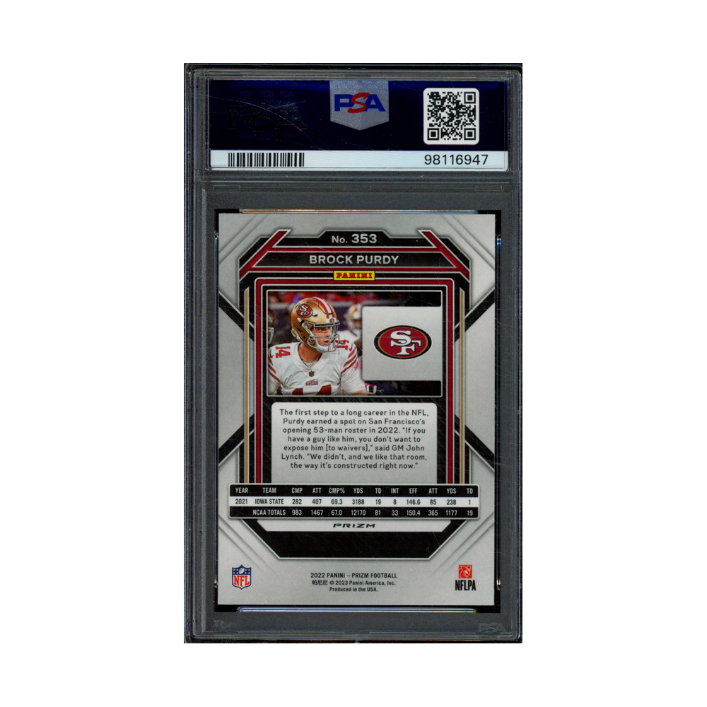 Brock Purdy 2022 Panini Prizm Football Silver Prizm Rookie PSA 10