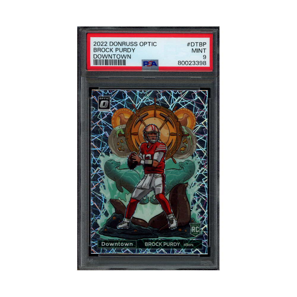 Brock Purdy 2022 Panini Donruss Optic Football Rookie Downtown PSA 9