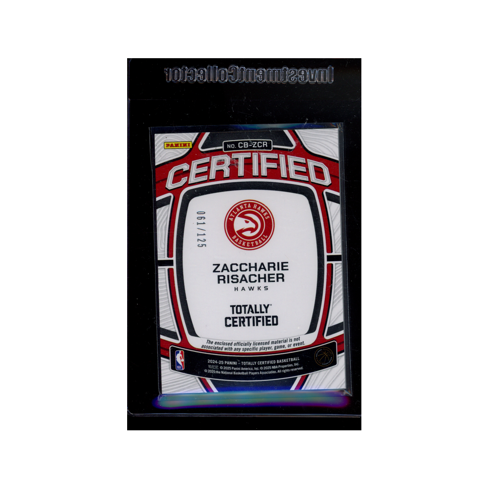 Zaccharie Risacher 2024-25 Panini Totally Certified Basketball Rookie Patch /25