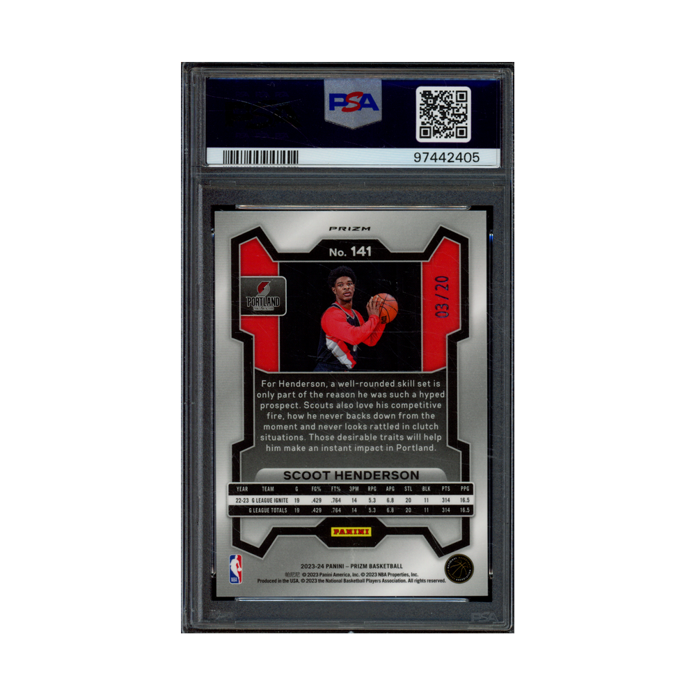 Scoot Henderson 2023 Panini Prizm Basketball Cherry Blossom Choice Prizm Rookie /20 PSA 10