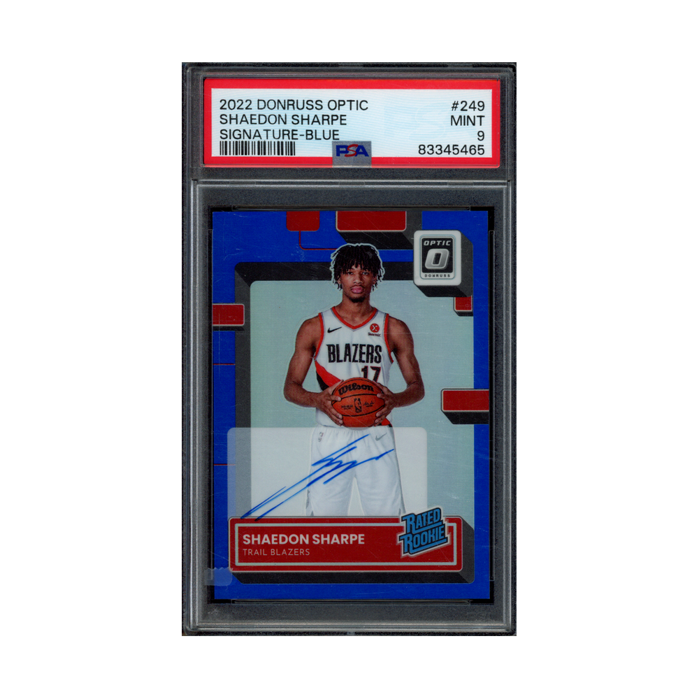 Shaedon Sharpe 2022 Panini Donruss Optic Basketball Rated Rookie Auto Blue /49 PSA 9