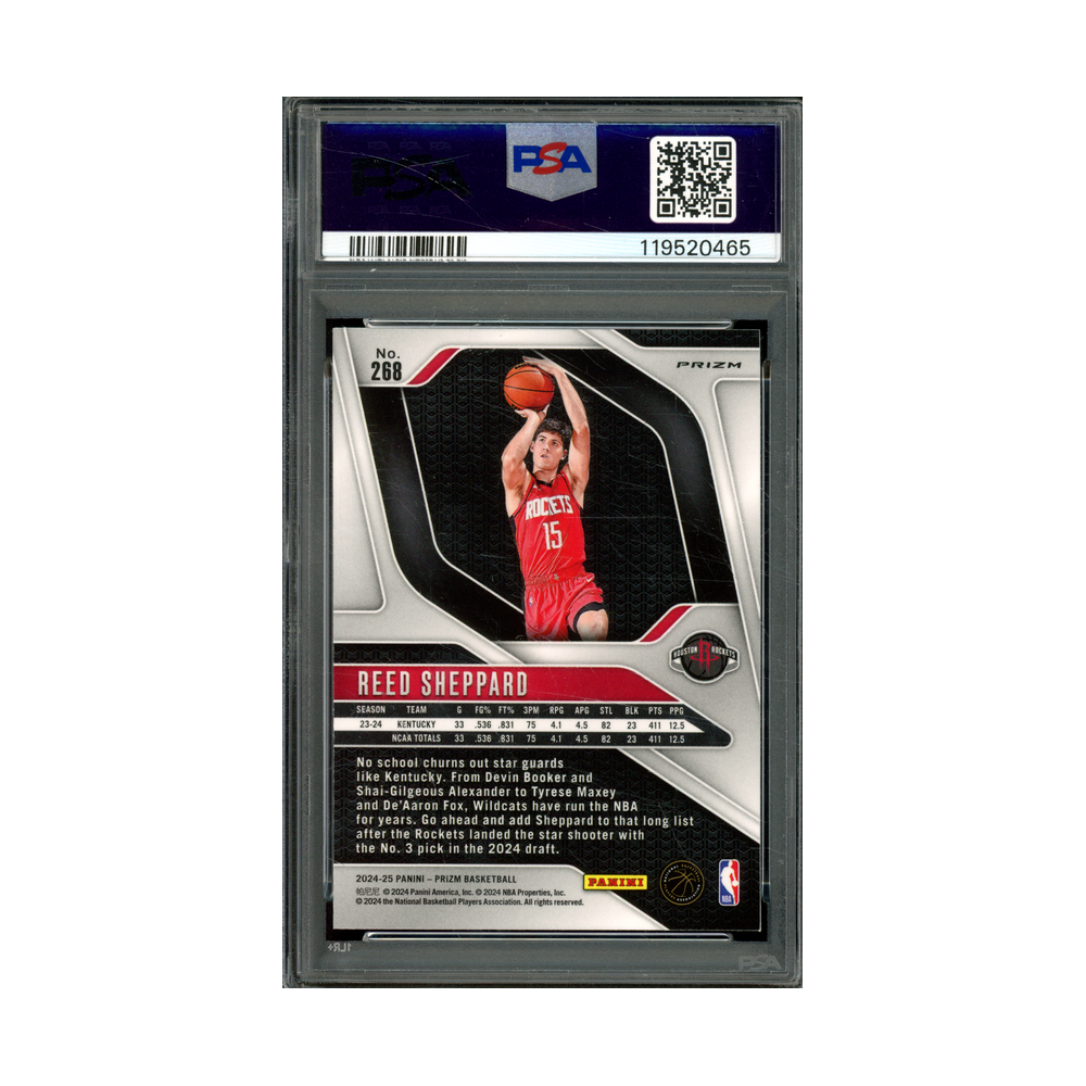 Reed Sheppard 2024 Panini Prizm Green Prizm Rookie PSA 9