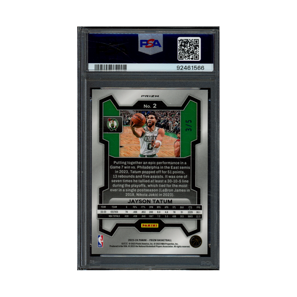 Jayson Tatum 2023 Panini Prizm Black Gold Prizm /5 PSA 10