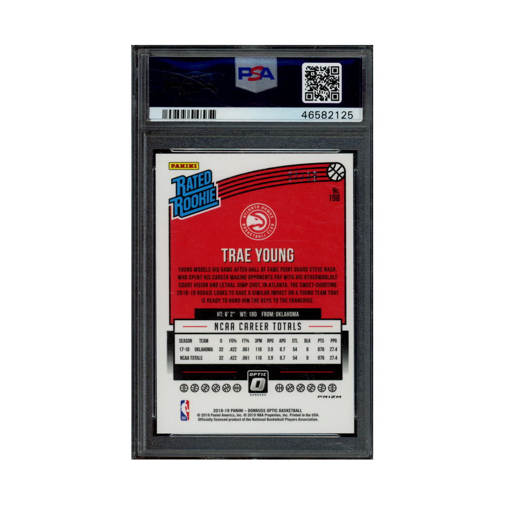 Trae Young 2018 Panini Donruss Optic Basketball Black Velocity /39 PSA 9