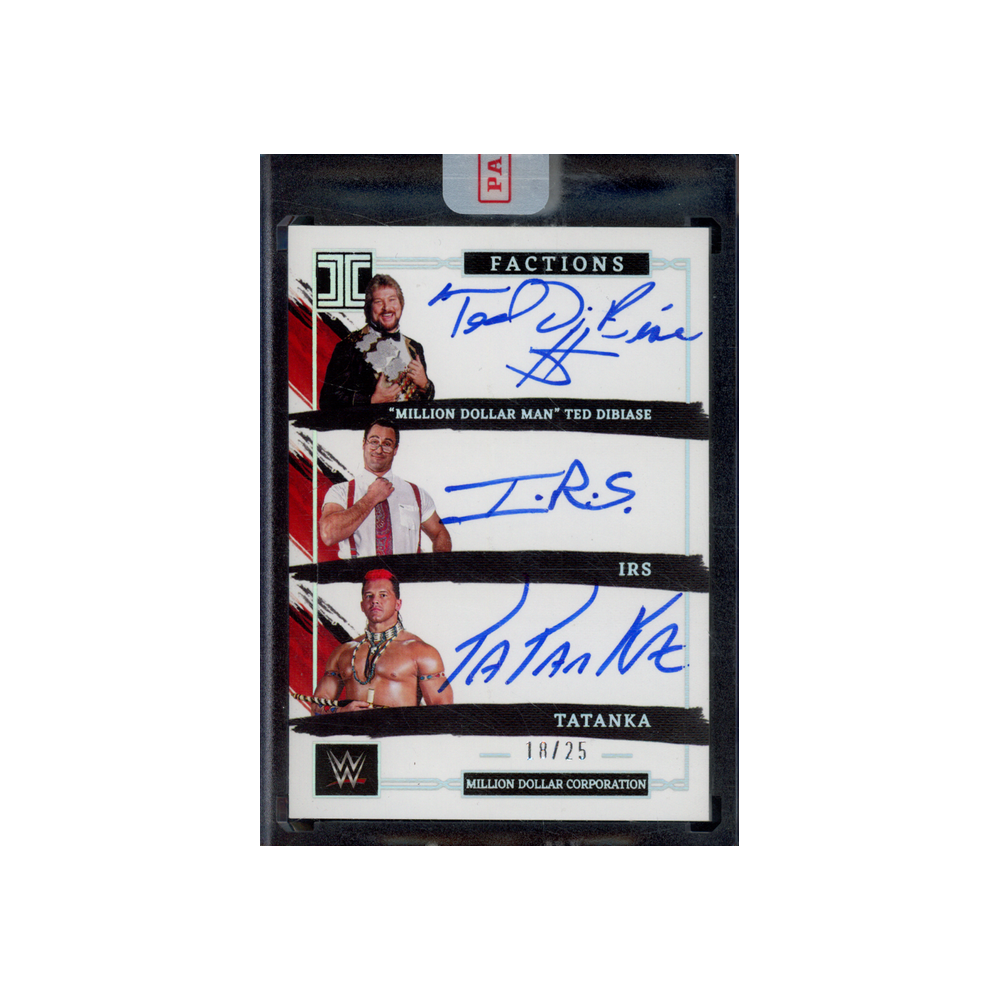 Dibiase & Irs & Tatanka 2023 Panini Impeccable Factions Million Dollar Corporation Triple Auto /25