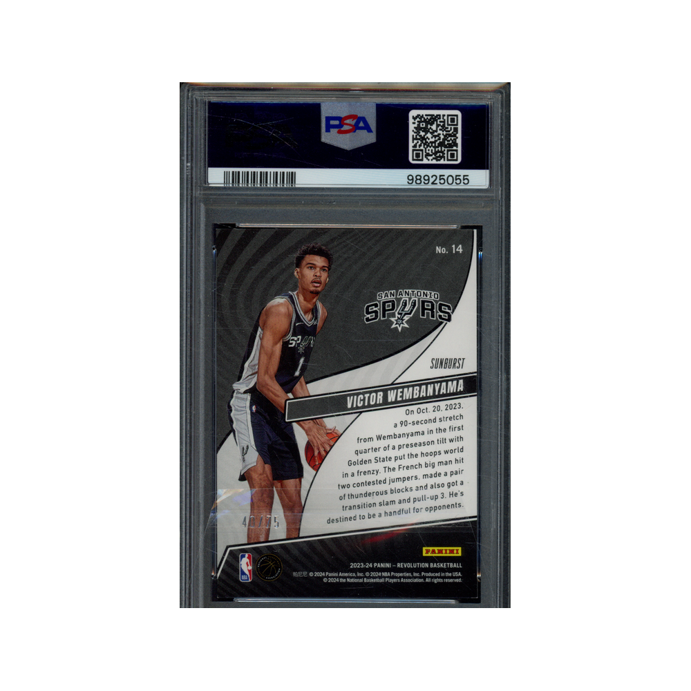 Victor Wembanyama 2023 Panini Revolution Basketball Rookie Revolution Sunburst /75 PSA 8