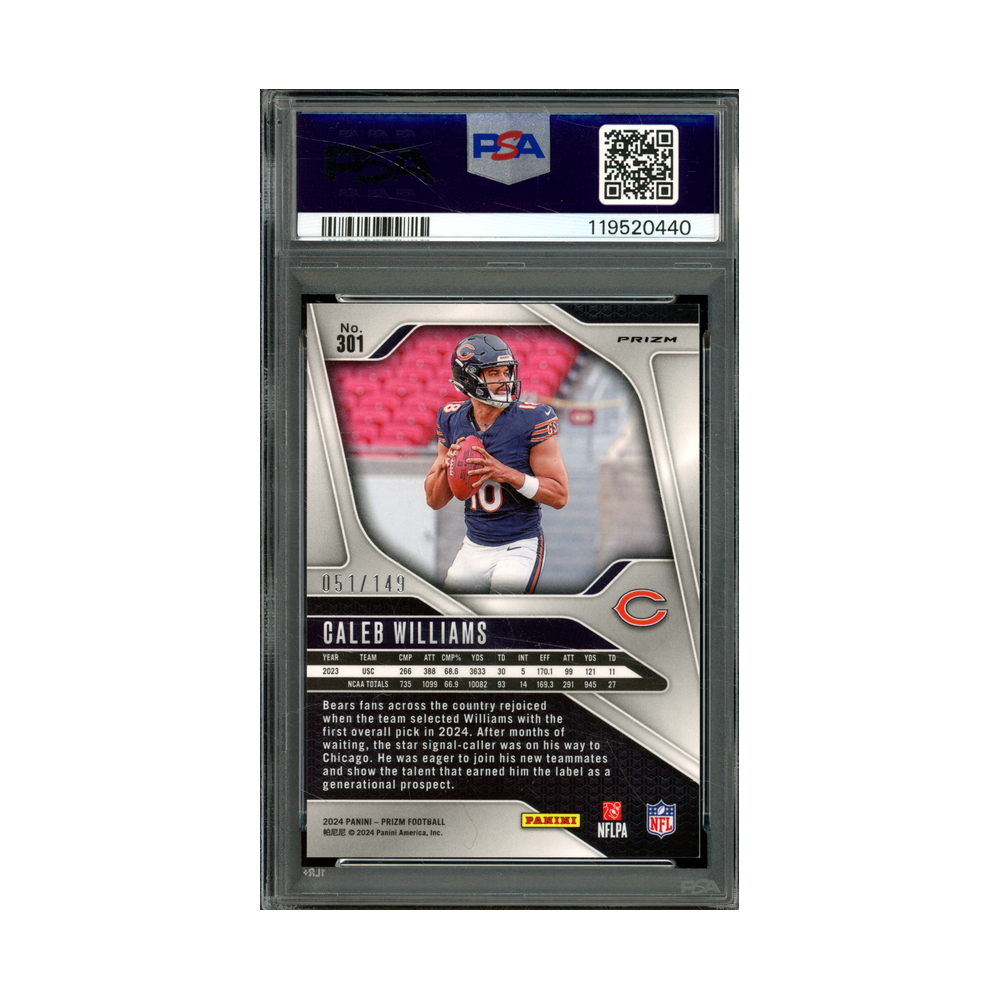Caleb Williams 2024 Panini Prizm Football Red Wave Prizm Rookie /149 PSA 9