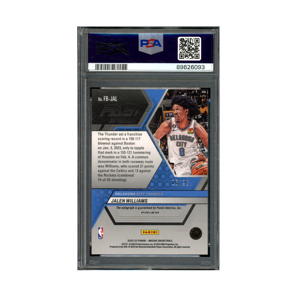 Jalen Williams 2022 Panini Mosaic Basketball Fast Break Blue Rookie Auto /25 PSA 10