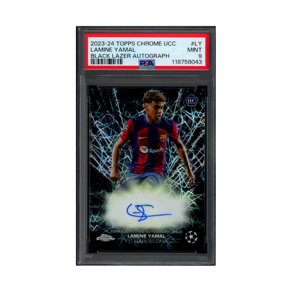 Lamine Yamal 2023-24 Topps Chrome UCC Black Lazer Rookie Auto PSA 9