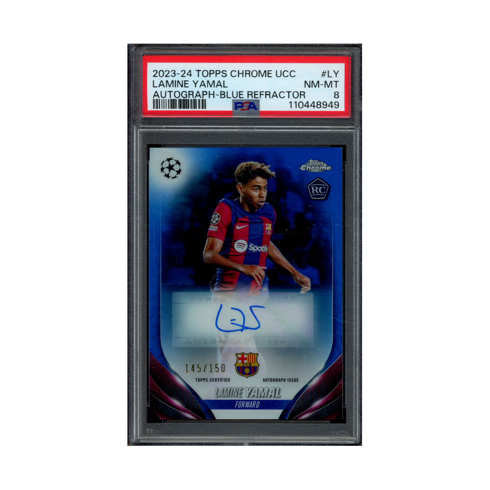 Lamine Yamal 2023-24 Topps Chrome UCC Rookie Auto Blue Refractor /150 PSA 8