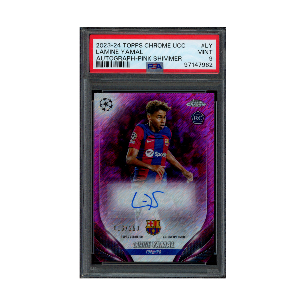 Lamine Yamal 2023-24 Topps Chrome UCC Rookie Auto Pink Shimmer /250 PSA 9