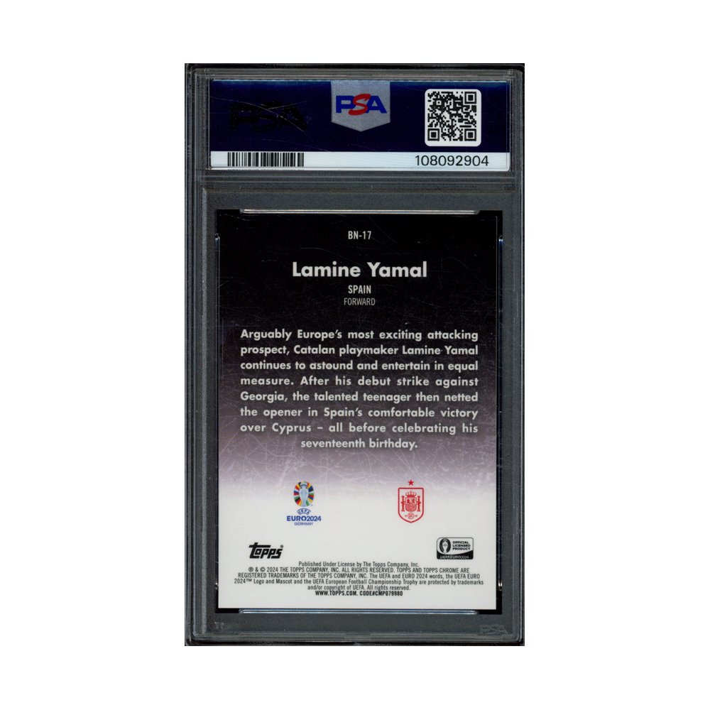 Lamine Yamal 2024 Topps Chrome Uefa Euro Berlin At Night Rookie PSA 10
