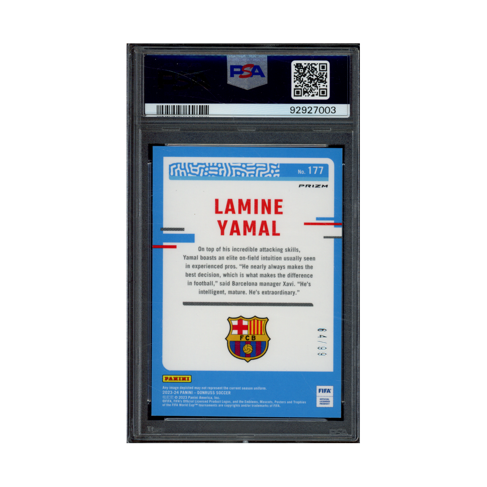 Lamine Yamal 2023-24 Panini Donruss Fifa Rated Rookie Optic Blue /99 PSA 9