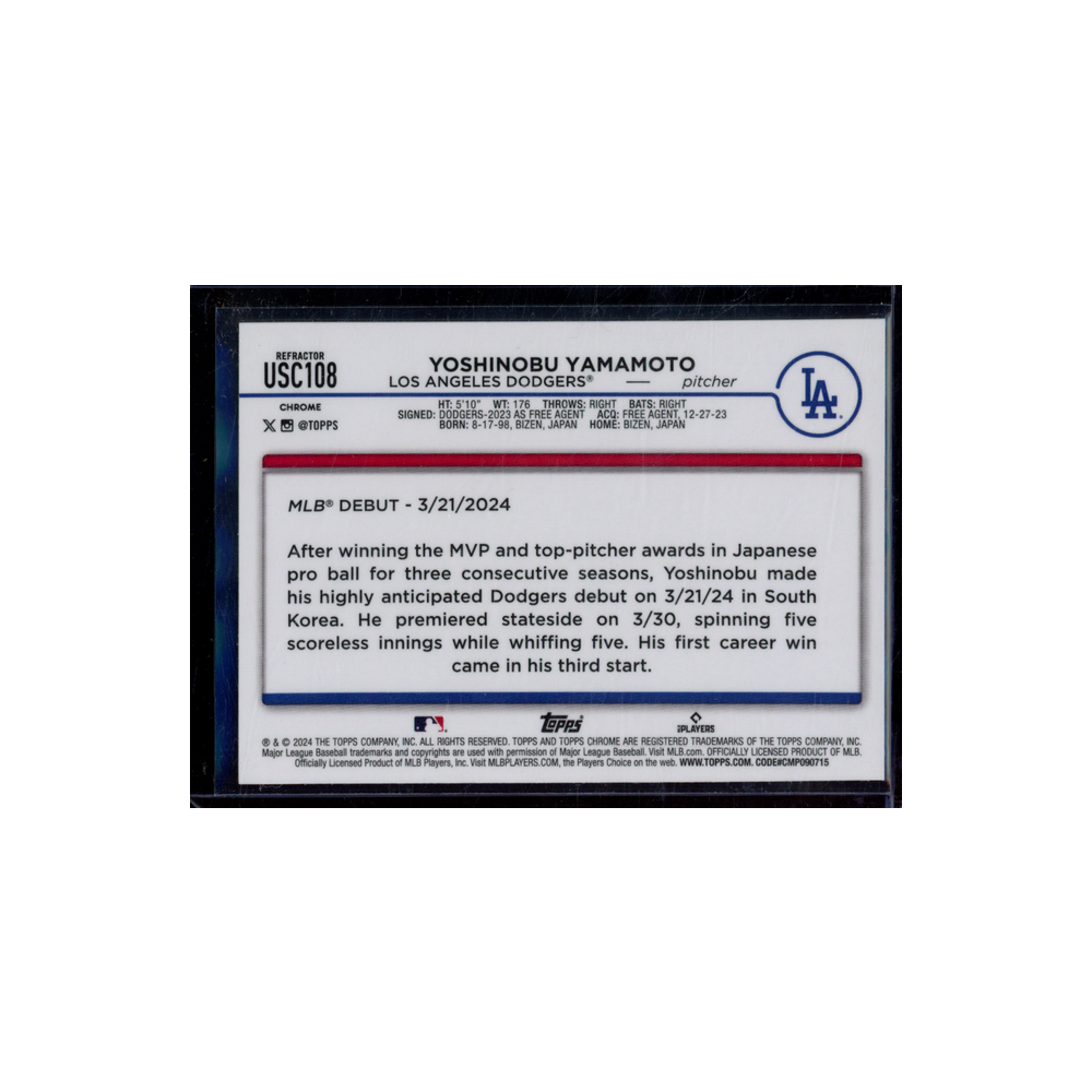 Yoshinobu Yamamoto 2024 Topps Chrome Rookie Refractor