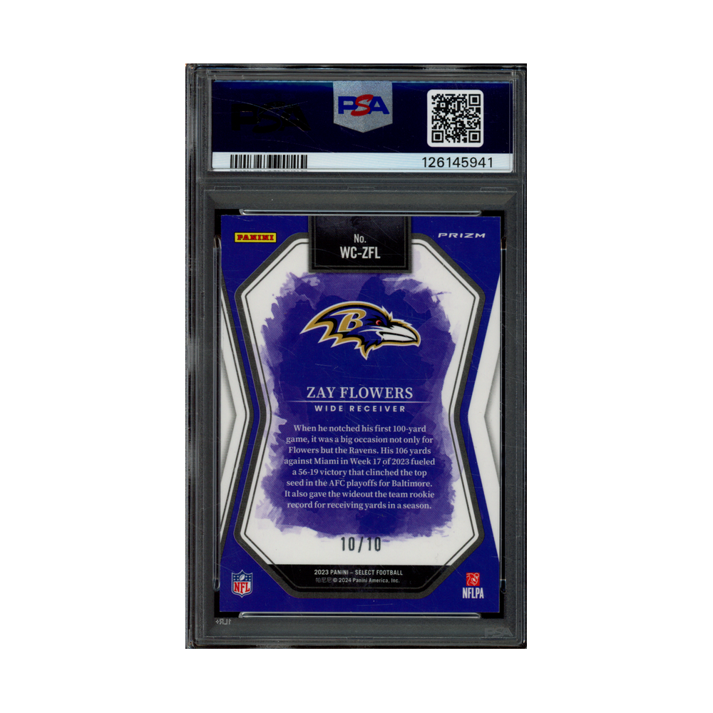 Zay Flowers 2023 Panini Select Football Watercolors Gold Prizm Rookie /10 PSA 9