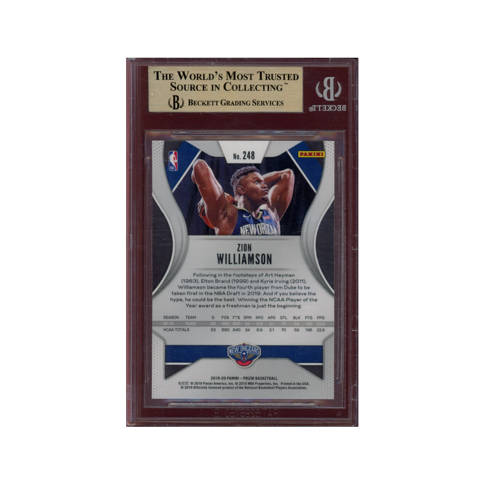 Zion Williamson 2019-20 Panini Prizm Basketball Rookie BGS 10