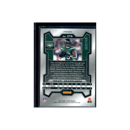 Israel Abanikanda 2023 Panini Prizm Football Orange Rookie /249