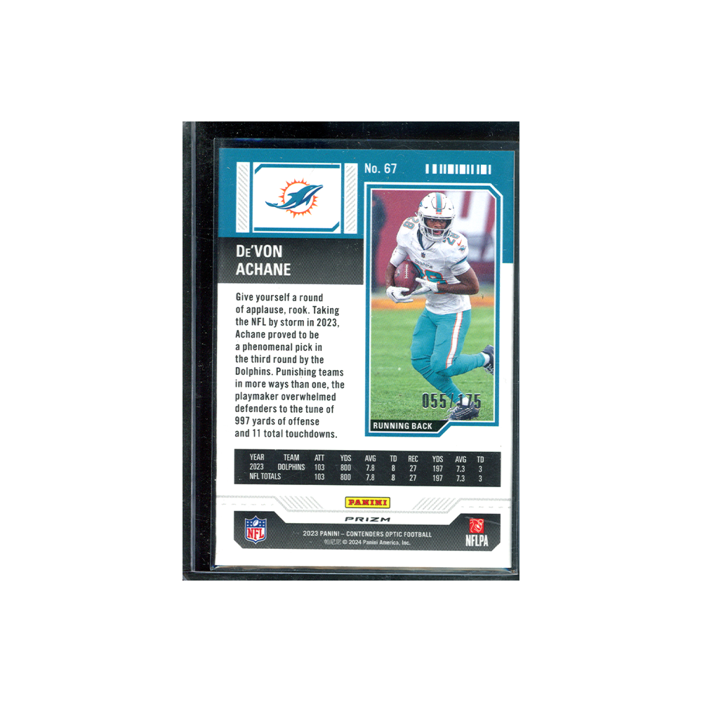 De'Von Achane 2023 Panini Contenders Optic Football Rookie Ticket Red /175