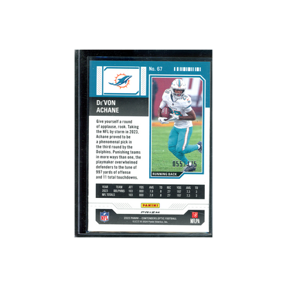 De'Von Achane 2023 Panini Contenders Optic Football Rookie Ticket Red /175